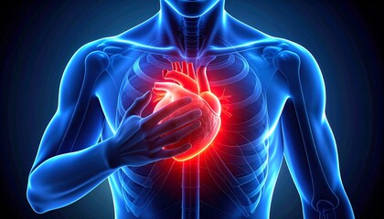 Illustration of the human heart with pain areas highlighted