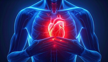 Illustration of the human heart with pain areas highlighted