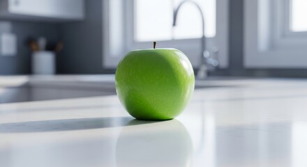 Green rests on countertop in modern kitchen