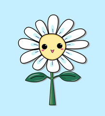 Cute Kawaii Daisy Flower with Smiling Face