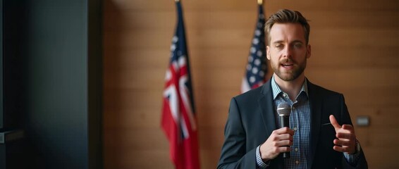 Craft persuasive Labour Day Freedom Speech visuals featuring influential speakers formal podium settings and iconic imagery captured with premium photostock quality for broadcast media in  Photo Stock