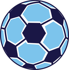 Fototapeta premium A stylized illustration of a soccer ball with light blue and dark blue hexagonal and pentagonal panels.