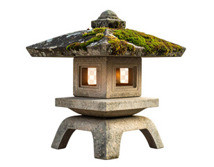 Ultra-detailed 8K PNG of a traditional stone lantern with roofed top, carved openings 228418