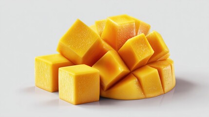 Perfectly diced mango with a bright yellow hue, evoking freshness and tropical goodness