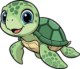 Cute sea turtle cartoon isolated on white background.