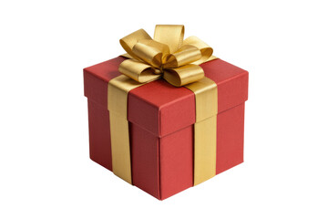 Fototapeta premium Red gift box with gold ribbon and bow, perfect for holidays or special occasions. background removed