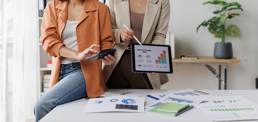 Team of entrepreneurs meeting. marketing and management, sales, calculations, business work projects for startups. Teamwork concept.