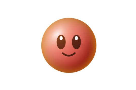A 3D rendered, smiling emoticon with dark eyes, on a transparent background. background removed