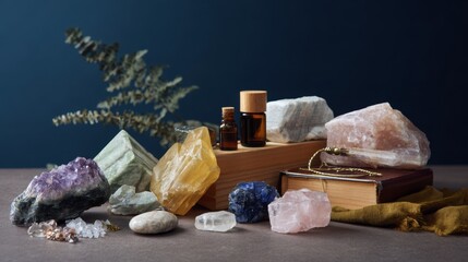 Crystals styled holistic lifestyle advertising product composition photography energy stones healing