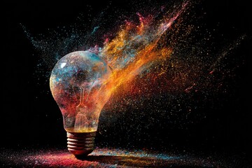 Colorful Explosion of Ideas from a Lightbulb.