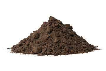 A pile of dark brown soil isolated on a transparent background, ideal for gardening or agricultural contexts. background removed