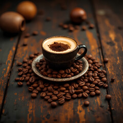 coffee beans on a wooden background