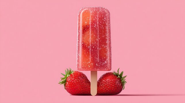 and keyword list based on the image you provided

 Fun popsicle presentation; two strawberries and a pink background create a playful design