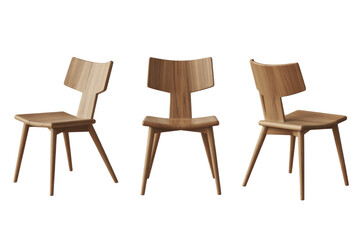 Obraz premium Three wooden chairs are shown from different angles, showcasing their simple, elegant design. background removed
