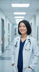 Smiling Healthcare Professional in Hospital Corridor