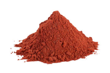 Pile of red powder, possibly paprika or a similar spice, isolated on a transparent background. background removed