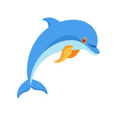 Obraz premium Playful Blue Dolphin Jumping with Curved Tail Colored Icon