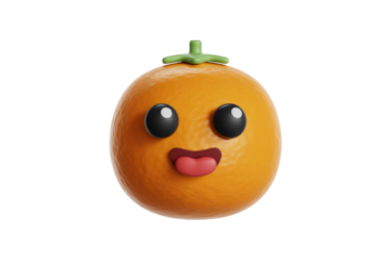 A cute 3D rendered orange with a happy expression, sticking its tongue out. background removed