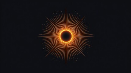 Dark background with a central, stylized, sunburst effect, featuring a dark circle representing the sun