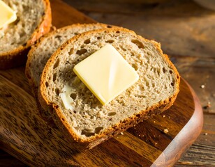Slices of whole grain bread with butter