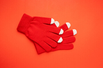 Winter Gloves, Touchscreen Wool Glove, Touch Screen Knitted Mittens, Warm Red Gloves on Red