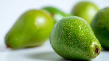 Obraz premium Fresh green pears closeup organic healthy fruits background design