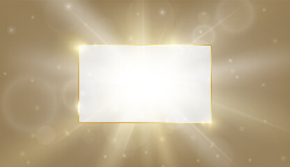 Gold shiny glowing vintage frame with realistic glow beam effect isolated. Golden luxury realistic border. Wedding, mothers or Valentines day concept. Xmas and New Year abstract. Vector illustration