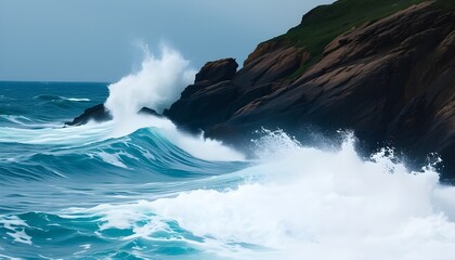 waves crashing on rocks