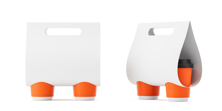 Coffee cup holder concept with modern packaging design for branding mockup presentation on white background. 3D Rendering. 3D Rendering