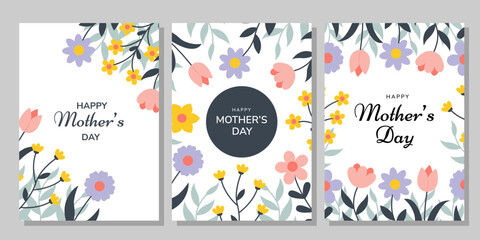 Mother's day cards with flowers. Templates for posters, greeting cards, invitations, covers for Mother's day.