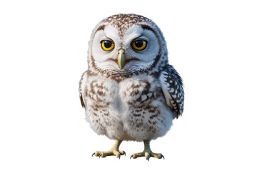 Fototapeta premium A cute, fluffy, cartoonish illustration of a small owl with bright yellow eyes. background removed