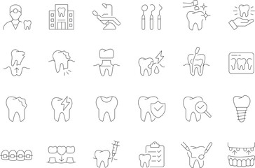 Thin line icons for dentistry and oral care health services