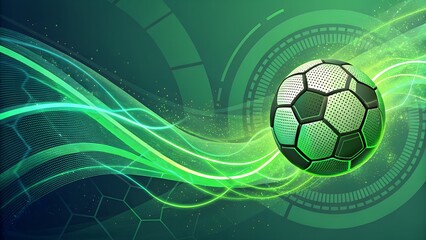 Fototapeta premium Bold and Dynamic Soccer Ball with Green Light Trails