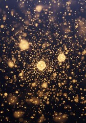 Abstract golden particles with bokeh effect on dark background render