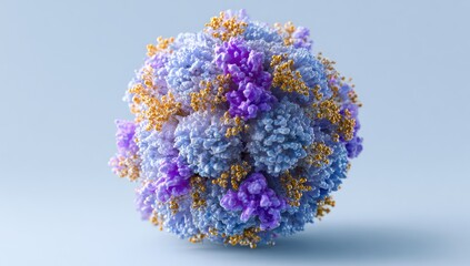 Detailed 3D illustration of a spherical virus particle with intricate surface structure.