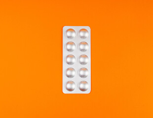 Pill Blister on Color Background, Silver Medicine Capsule Package, Drugs Packaging, Pill Pack