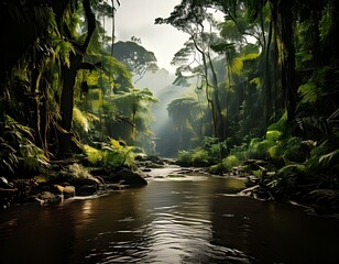 Lush rainforest river valley