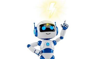Fototapeta premium Cute Robot with a Lightning Bolt Idea