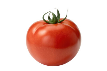 A single, ripe red tomato with its green stem, isolated on a transparent background. background removed