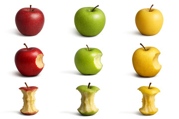 Set of Apples at Various Stages with Transparent Background for Culinary and Educational Uses

