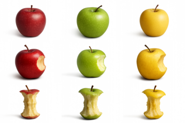 Set of Apples at Various Stages with Transparent Background for Culinary and Educational Uses

