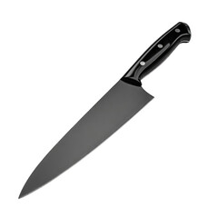 Sleek, black chef's knife with a matte finish and a comfortable, riveted handle.  Its long blade is pointed and sharp