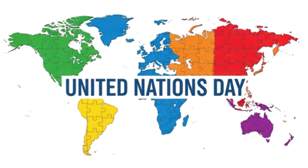 Colorful world map illustration for United Nations Day isolated on transparent background