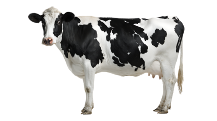 A black and white cow isolated on transparent background