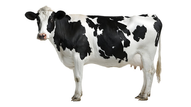 A black and white cow isolated on transparent background