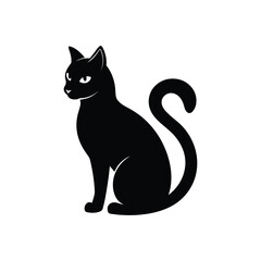 black and white cartoon cat sitting on white background