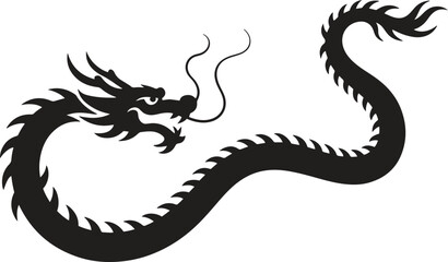 Dragon Silhouette Vector – Mythical Creature Illustration Isolate on White Background