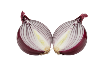 Halved red onion with visible layers, isolated on transparent background. background removed