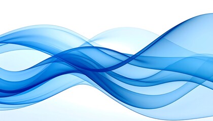Abstract design featuring flowing, translucent blue curves against a white background.