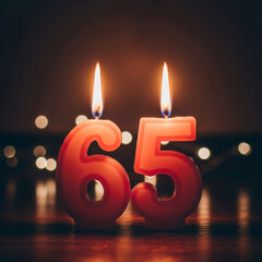 Celebrate milestone birthdays with glowing '65' candles, perfect for anniversaries and special events